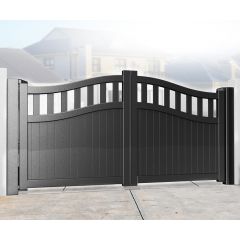 Readymade Gates - Vertical Slatted Bell Top Double Swing Aluminium Gate