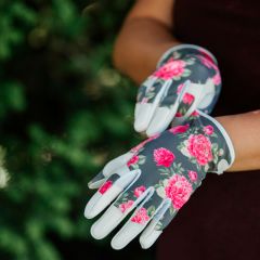 Kent & Stowe - Grey Peony Print Leather Gloves